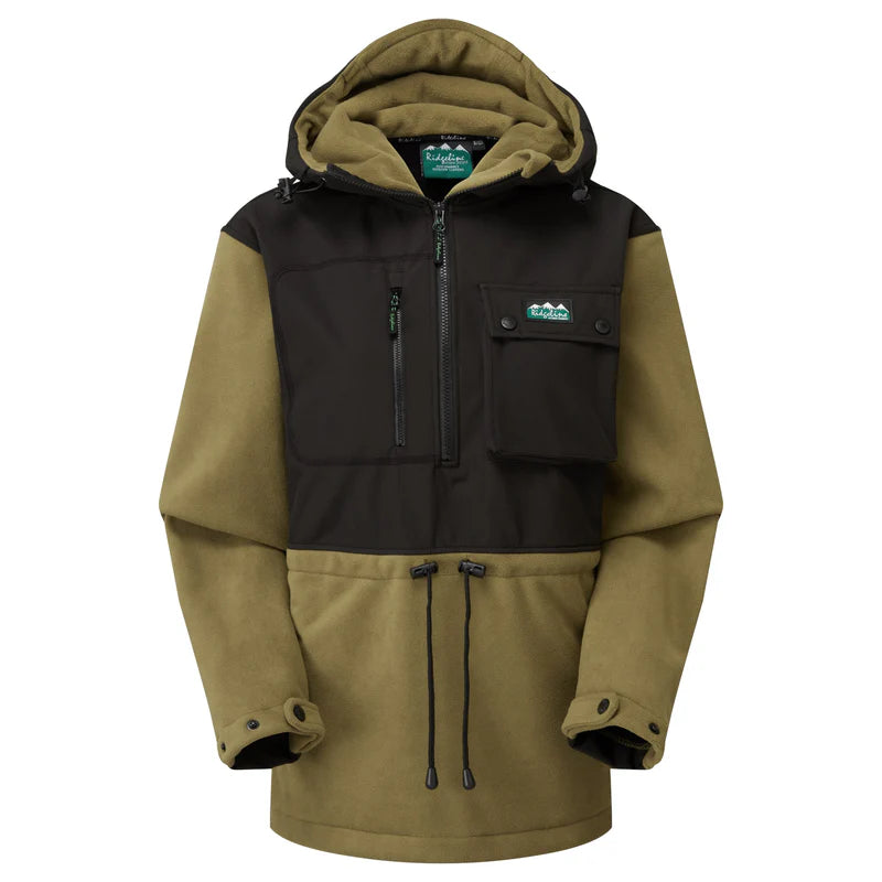 Ridgeline Rubra Hybrid Fleece Smock | Teak & Olive Unisex