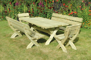 Country Table With 2 Benches & 2 Chairs